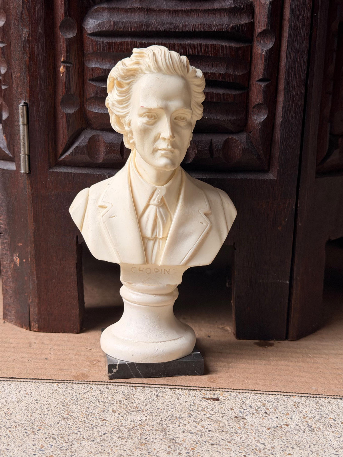 Vintage Italian Alabaster Chopin Bust Sculpture Black Marble Base Rico 6.5"
