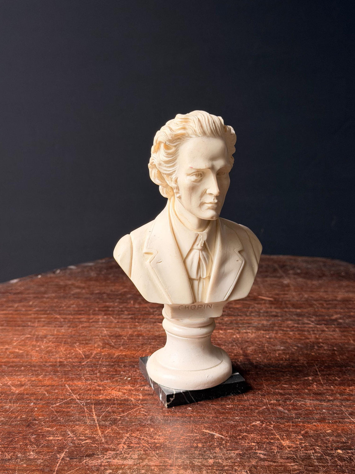 Vintage Italian Alabaster Chopin Bust Sculpture Black Marble Base Rico 6.5"
