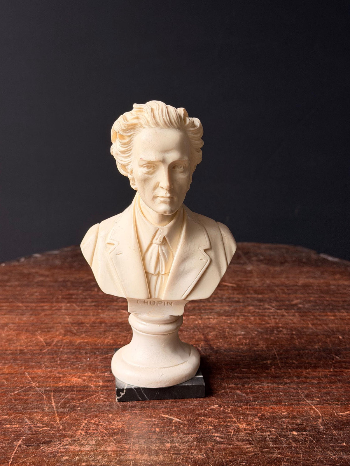 Vintage Italian Alabaster Chopin Bust Sculpture Black Marble Base Rico 6.5"