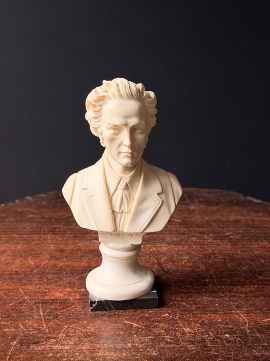 Vintage Italian Alabaster Chopin Bust Sculpture Black Marble Base Rico 6.5"