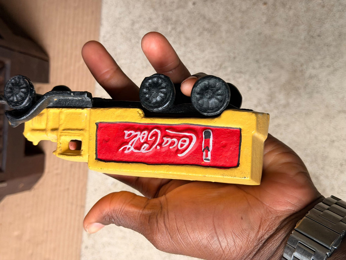 Vintage Cast Iron Coca Cola Yellow Delivery Truck Soda Collectible 7.5 in