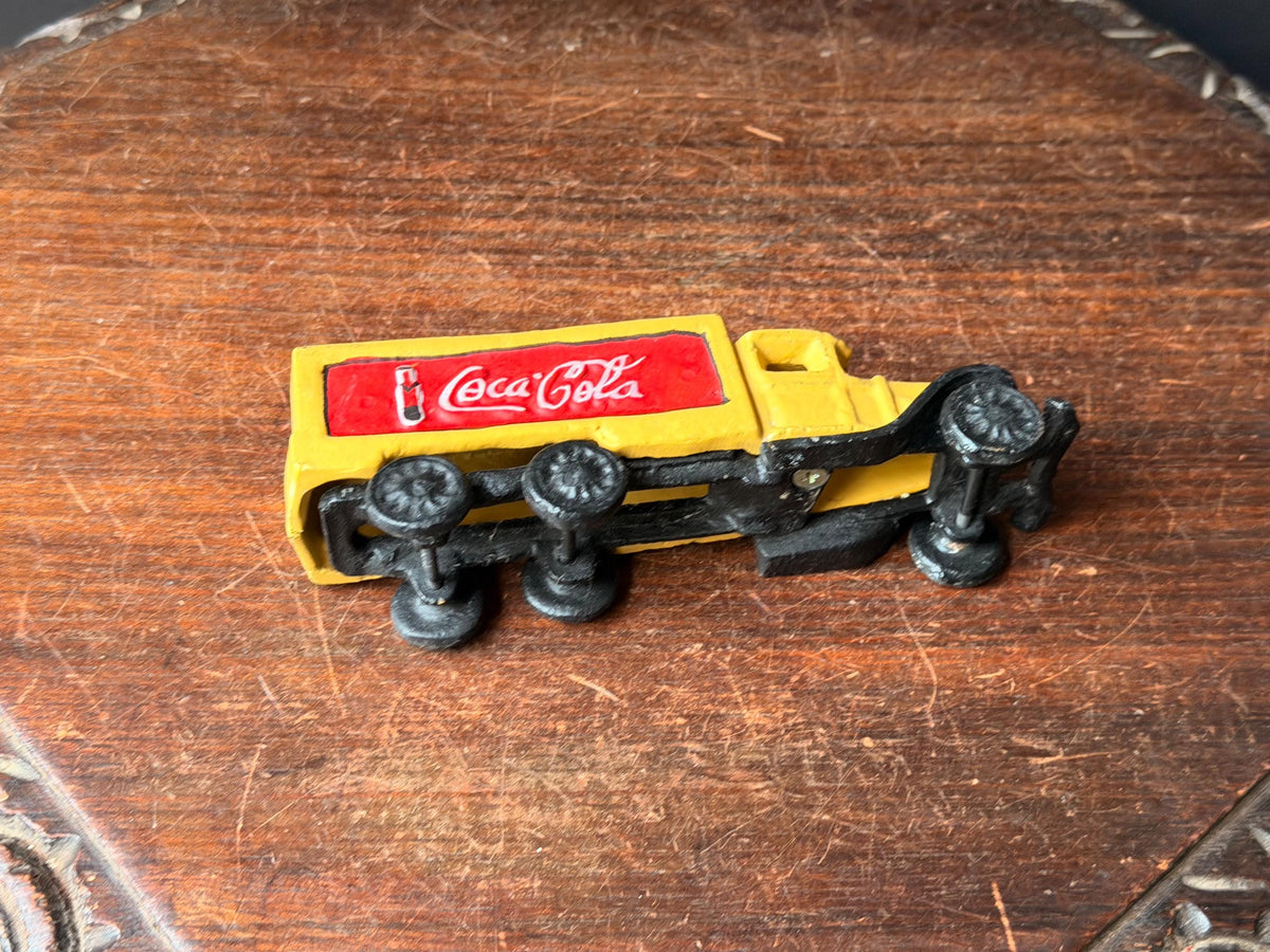 Vintage Cast Iron Coca Cola Yellow Delivery Truck Soda Collectible 7.5 in