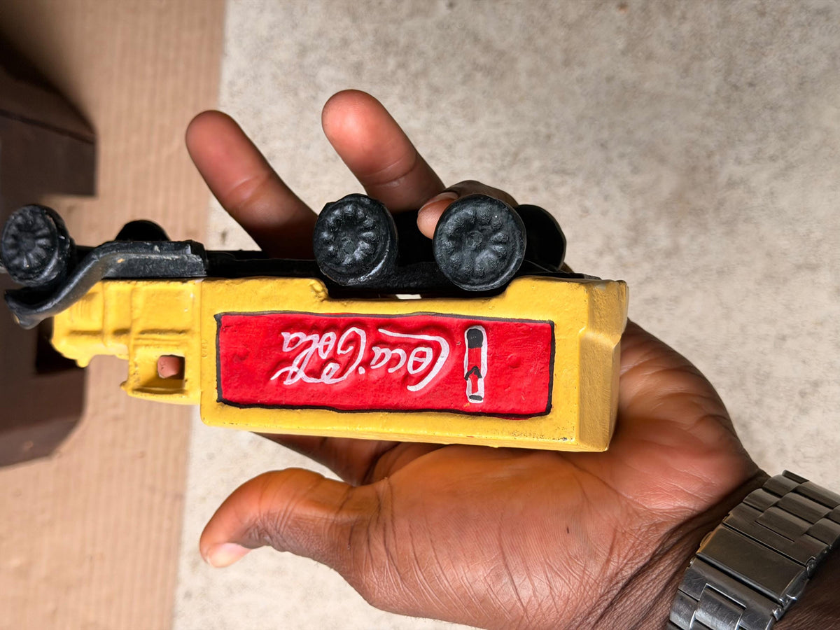 Vintage Cast Iron Coca Cola Yellow Delivery Truck Soda Collectible 7.5 in