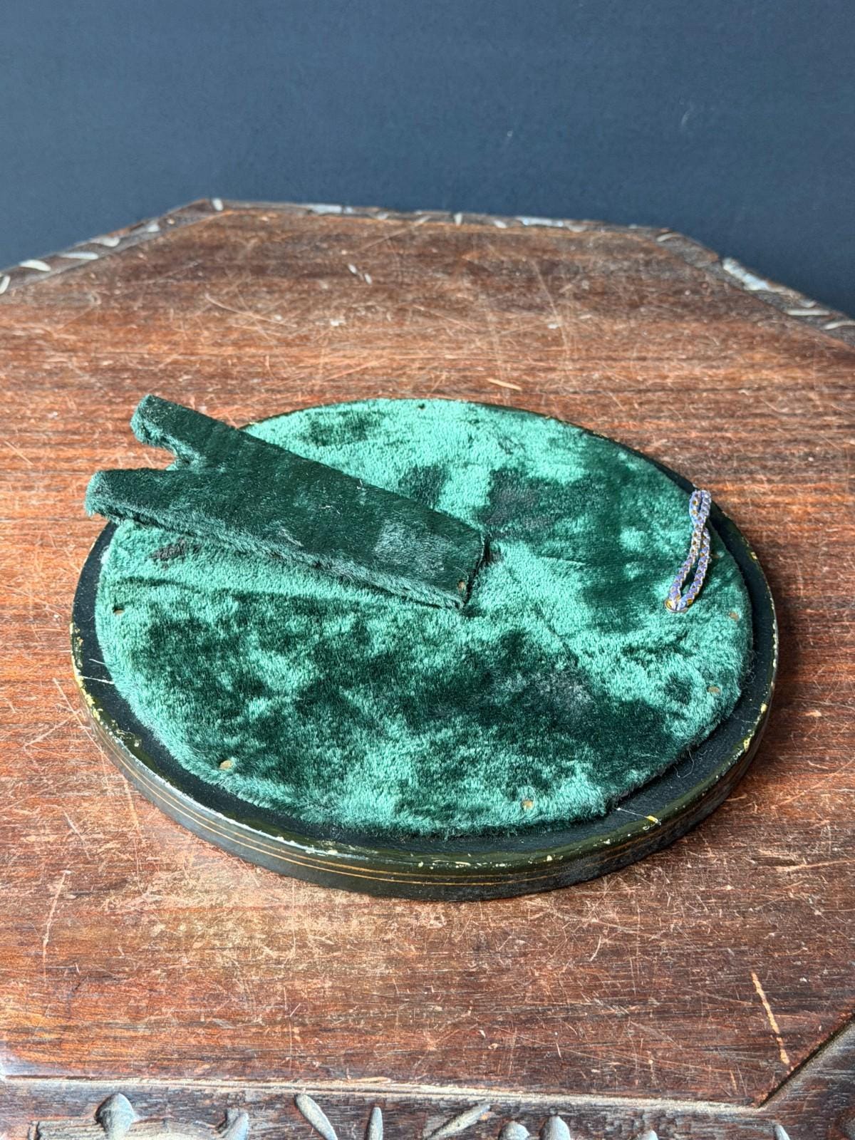 Vintage Indian Lacquer Vanity Mirror with Easel Stand, Hand Painted Gold Village Scene, Round Tabletop or Wall Mirror, G