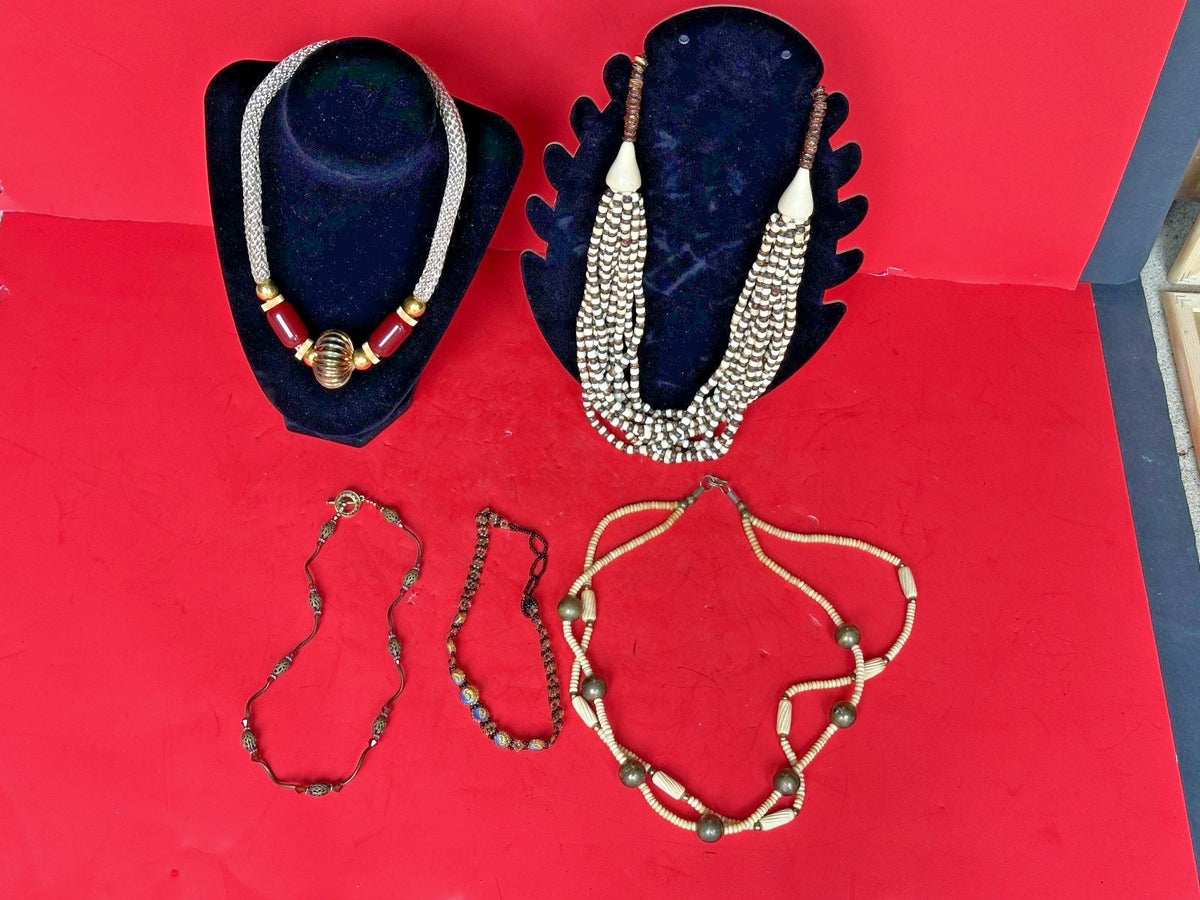 Exquisite 5-Piece Lot of African & Tribal Inspired Statement Necklaces