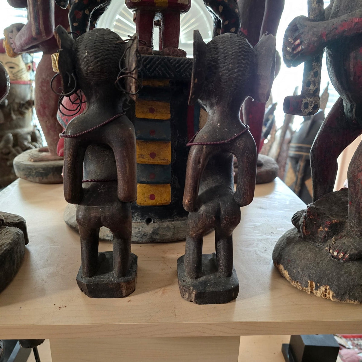 Vintage Fon Venavi Twin Figures Pair Benin Carved Wood African Sculpture 11"