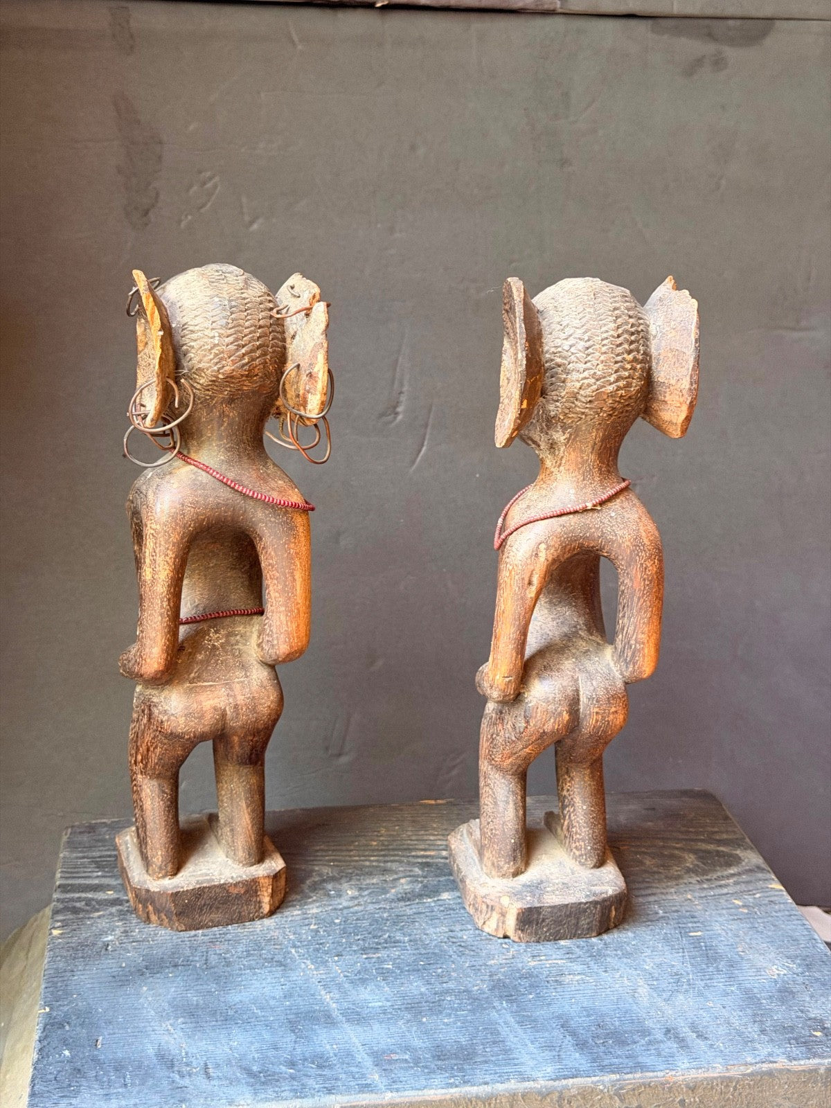 Vintage Fon Venavi Twin Figures Pair Benin Carved Wood African Sculpture 11"