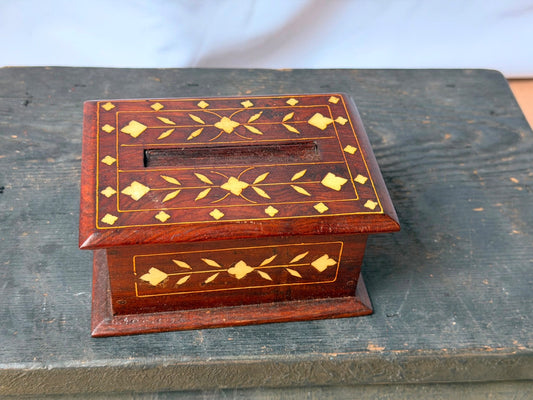 Vintage Inlaid Wood Pop Up Cigarette Dispenser Mechanical Slide Box 5"