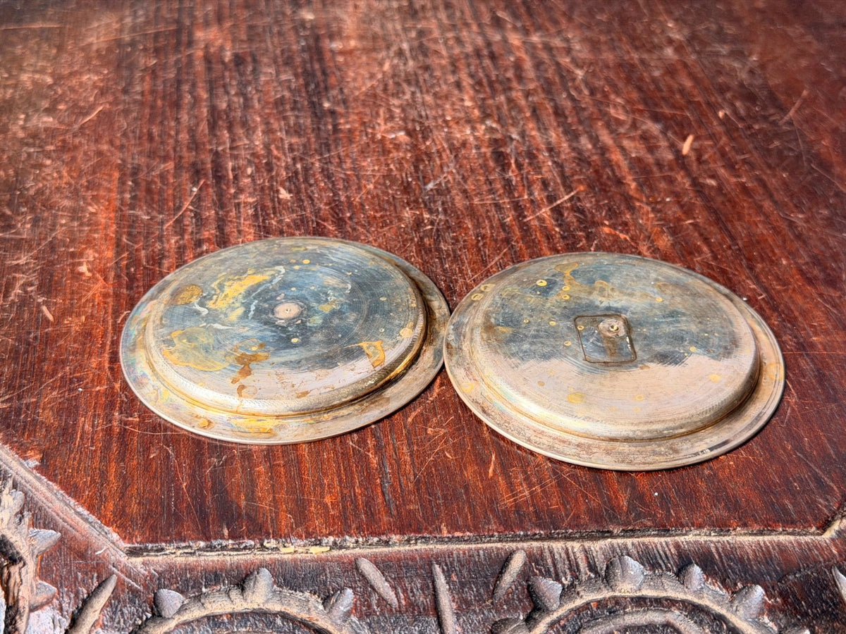 Vintage Middle Eastern Silver Plated Coasters Near Eastern Etched Dish Pair