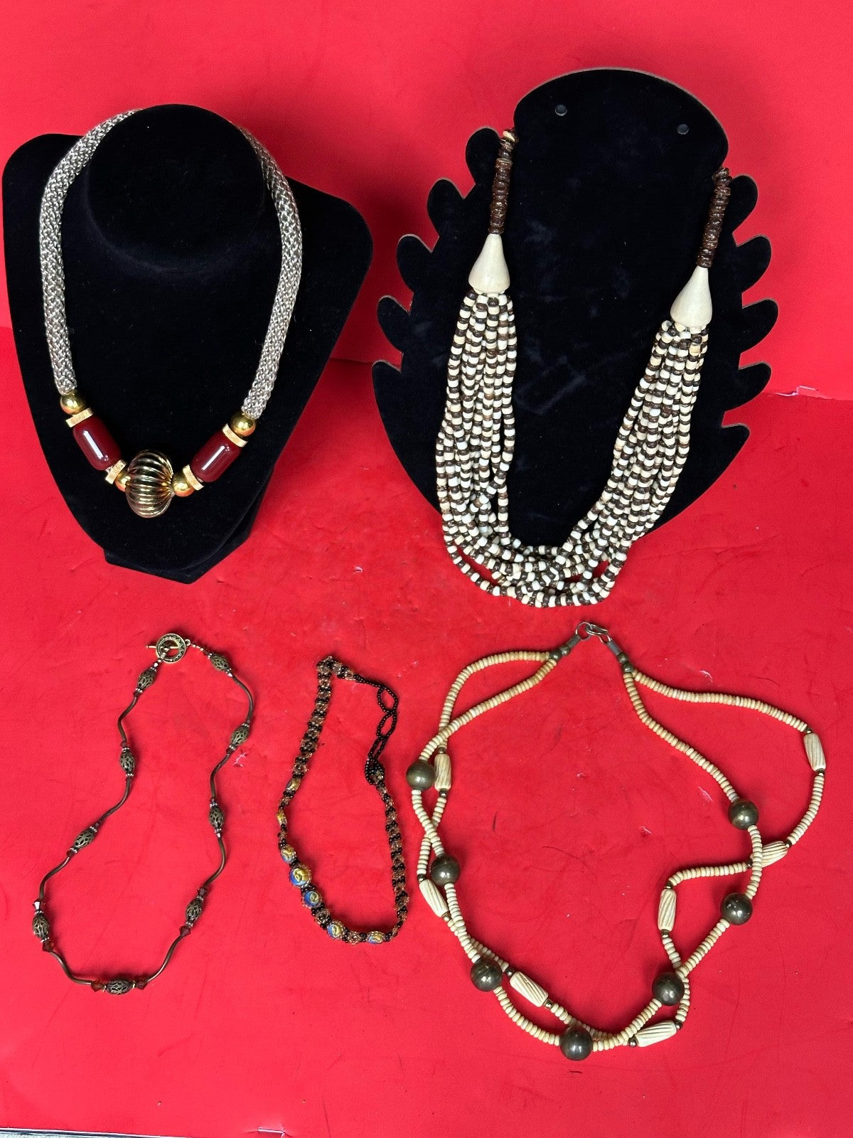 Exquisite 5-Piece Lot of African & Tribal Inspired Statement Necklaces